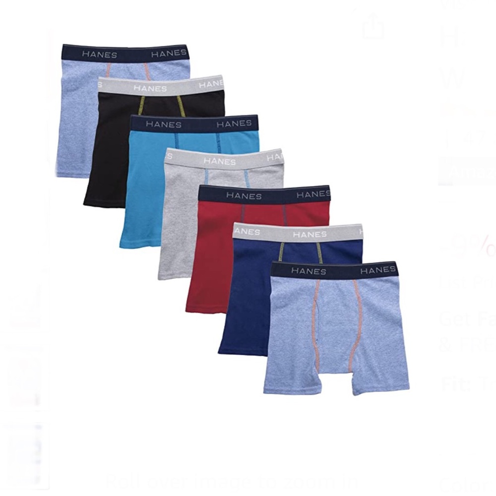 Hanes 7 Pair Boys’ Tagless Boxer Briefs